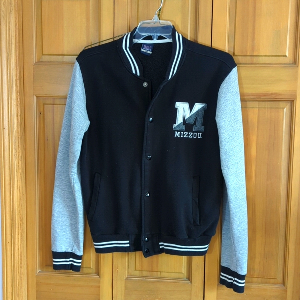 Mizzou Varsity Jacket Snap Front Mid Weight Black & Gray Unisex Size S